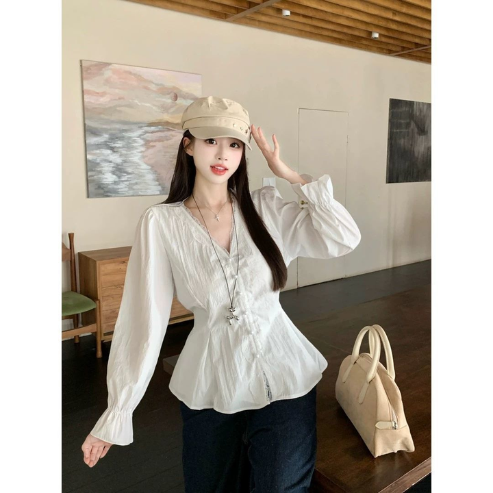 T-shirt Donna Elegante Scollo a V Slim