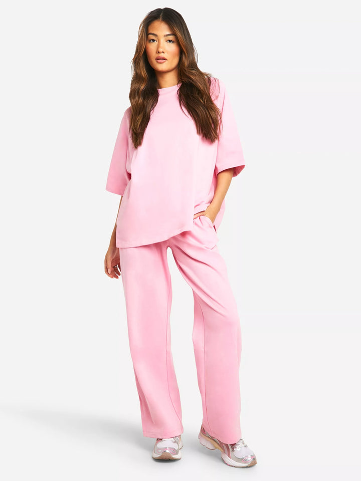 Completo Donna T-shirt Collo Alto e Pantaloni Tuta Cotone Oversize