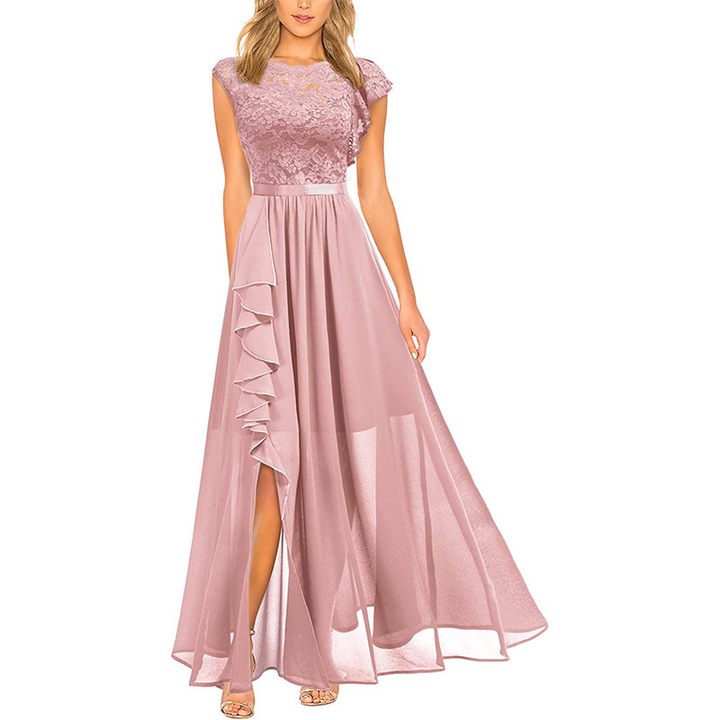 Abito Maxi Donna in Chiffon Scollo a V Floreale