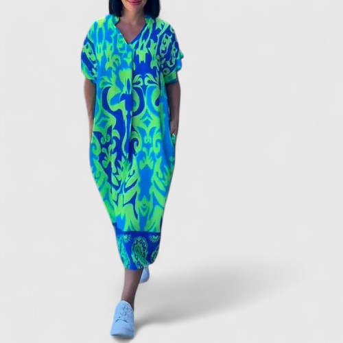 Abito Donna Fantasia Floreale Tessuto Leggero Stile Elegante
