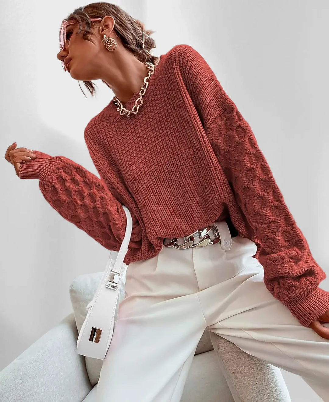 Maglione Donna Maglia Calda Maniche a Palloncino Invernale