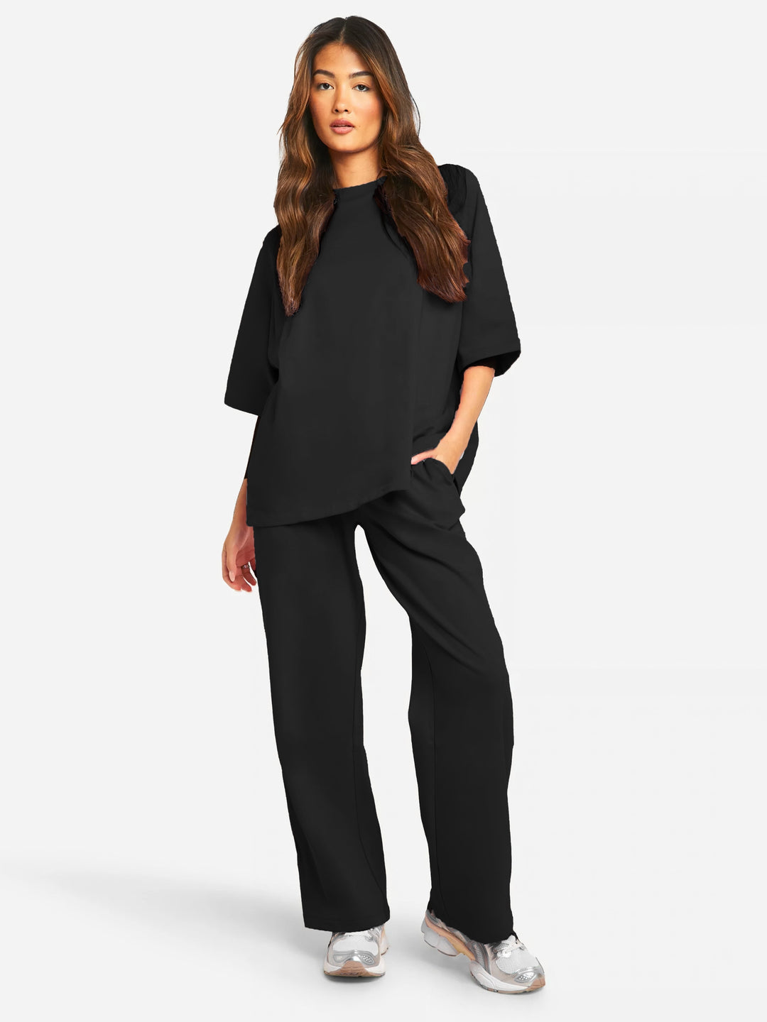 Completo Donna T-shirt Collo Alto e Pantaloni Tuta Cotone Oversize