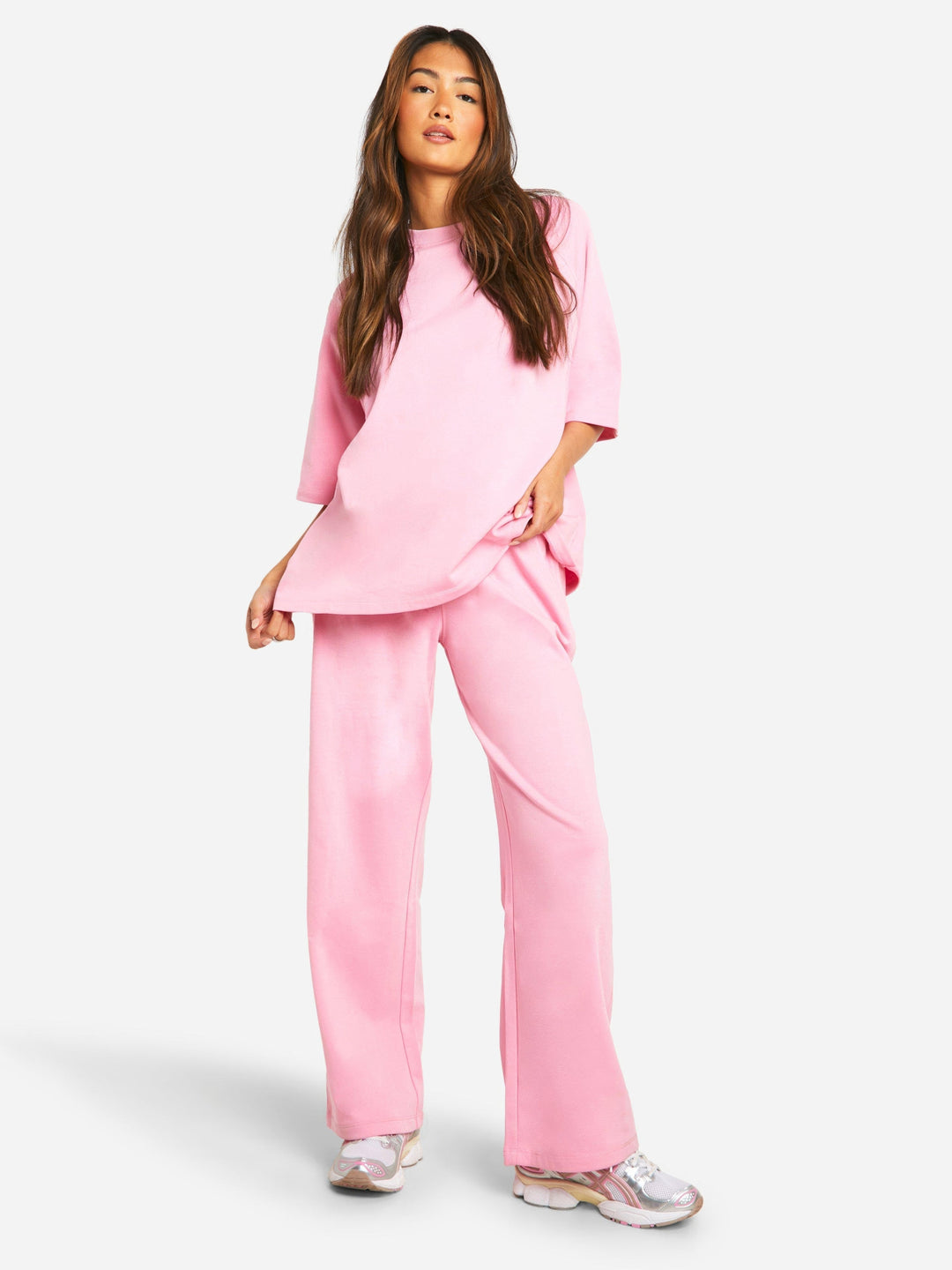 Completo Donna T-shirt Collo Alto e Pantaloni Tuta Cotone Oversize