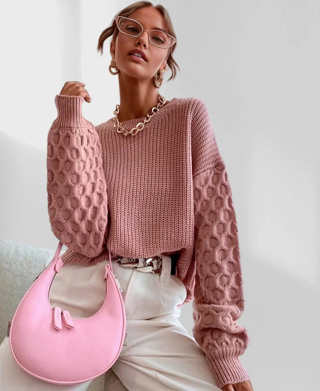 Maglione Donna Maglia Calda Maniche a Palloncino Invernale
