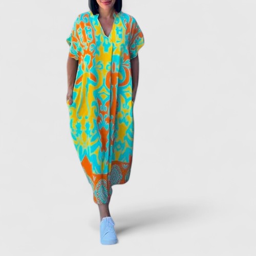 Abito Donna Fantasia Floreale Tessuto Leggero Stile Elegante