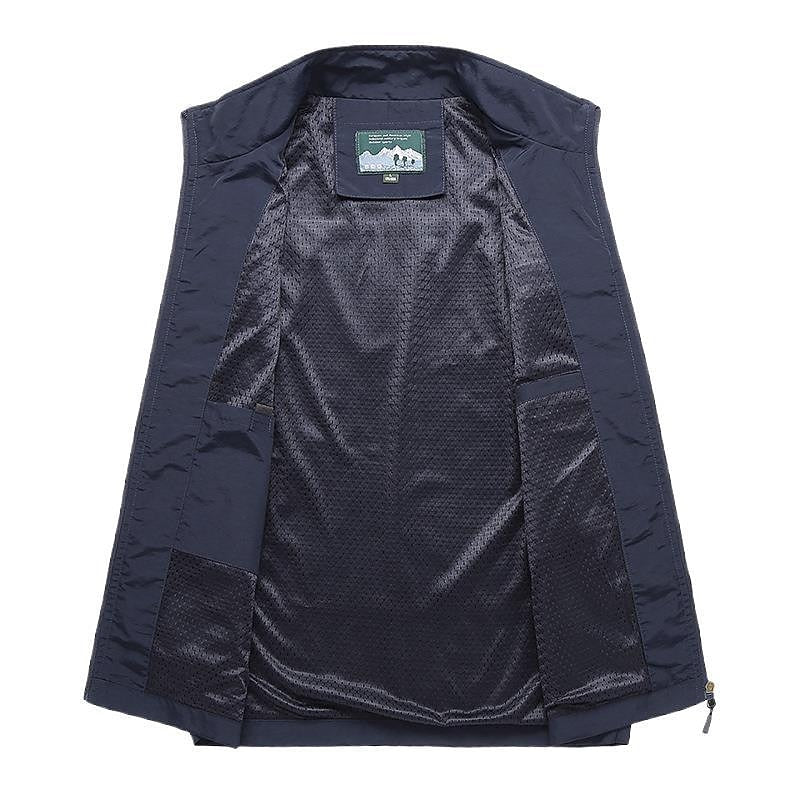 Gilet blu da uomo, interno foderato, senza maniche, elegante e casual, perfetto per l'autunno. Tessuto resistente e di alta qualità.