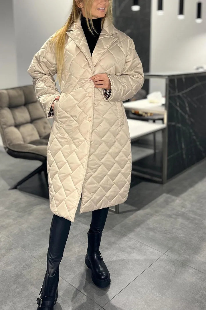 Cappotto Donna Trapuntato Media Lunghezza Stampa Animalier Elegante