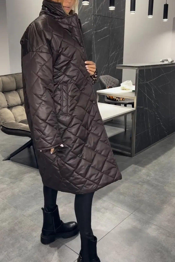 Cappotto Donna Trapuntato Media Lunghezza Stampa Animalier Elegante