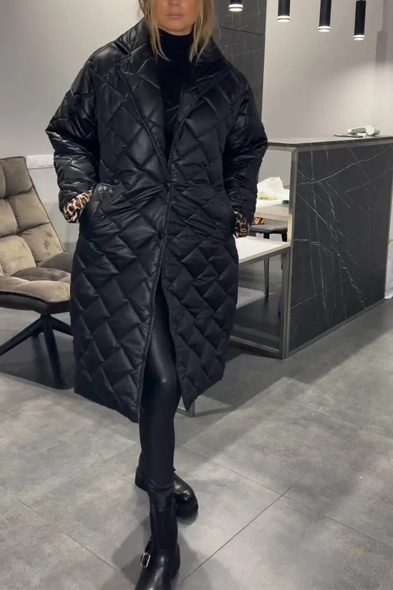 Cappotto Donna Trapuntato Media Lunghezza Stampa Animalier Elegante