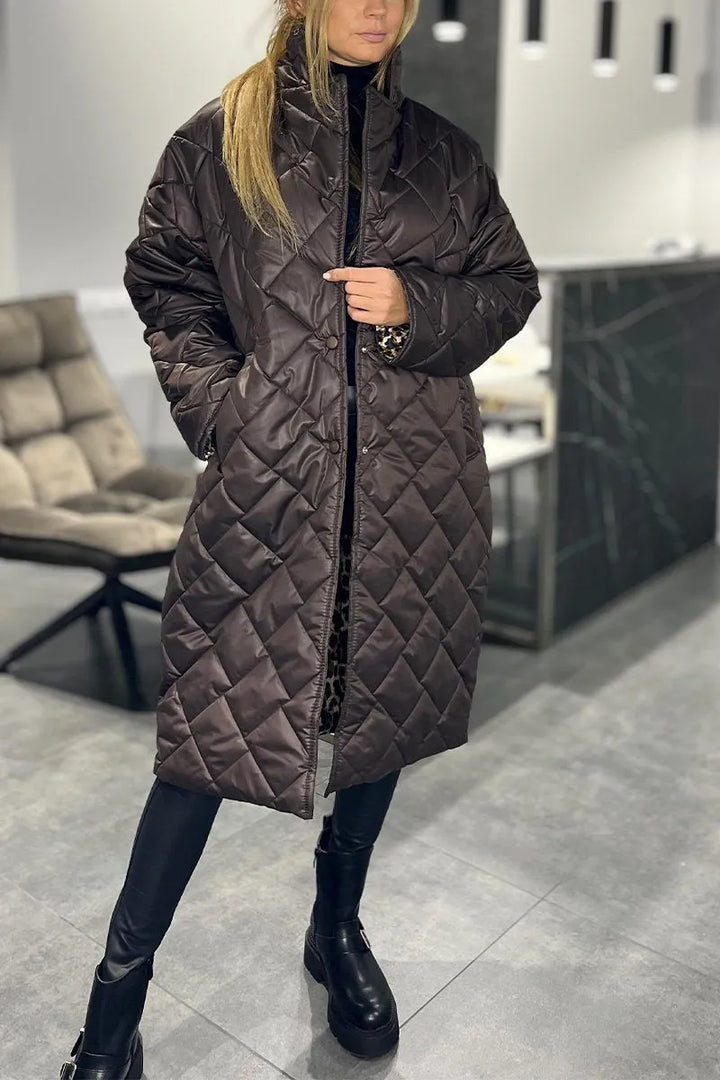 Cappotto Donna Trapuntato Media Lunghezza Stampa Animalier Elegante