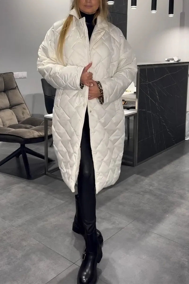 Cappotto Donna Trapuntato Media Lunghezza Stampa Animalier Elegante