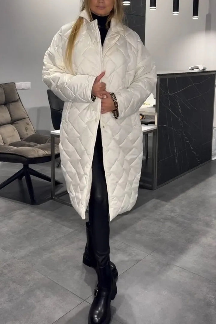 Cappotto Donna Trapuntato Media Lunghezza Stampa Animalier Elegante