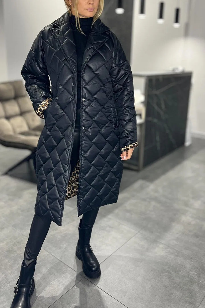 Cappotto Donna Trapuntato Media Lunghezza Stampa Animalier Elegante - Vesarelli