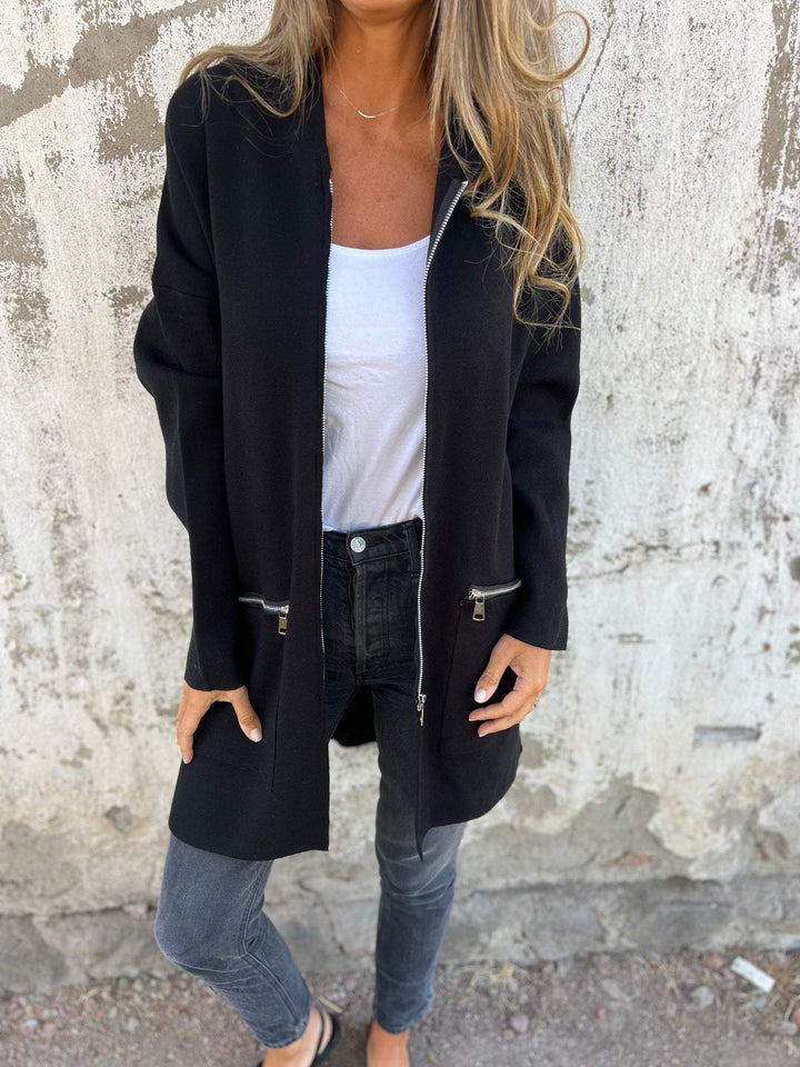 Cardigan Donna Lungo in Maglia con Cappuccio e Zip