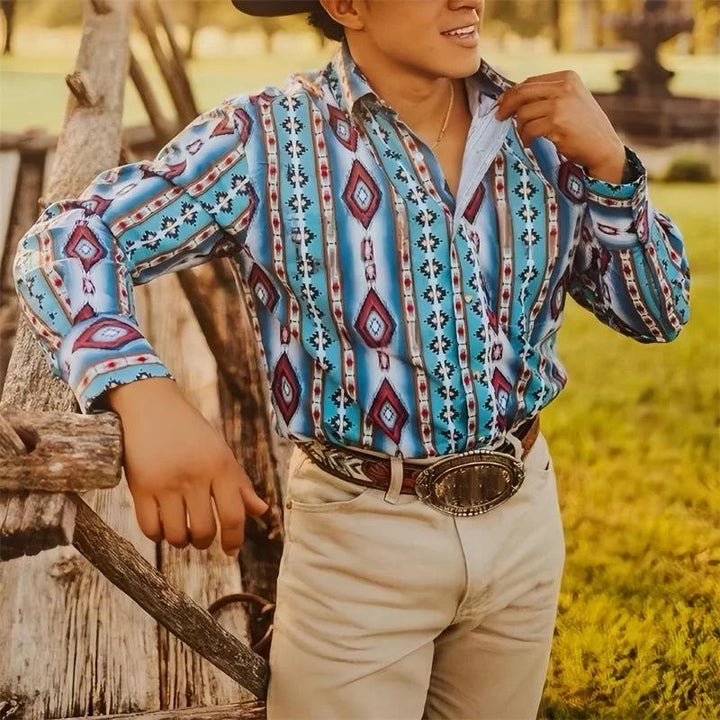 Camicia Uomo Denim Maniche Lunghe Stile Western Casual
