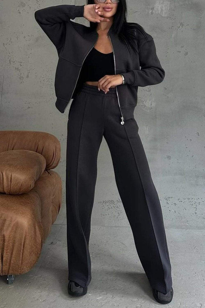 Completo Donna Felpa Oversize con Zip e Pantaloni Jogging Casual