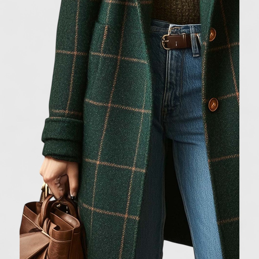 Cappotto Donna in Tweed Motivo Scozzese Colletto con Revers