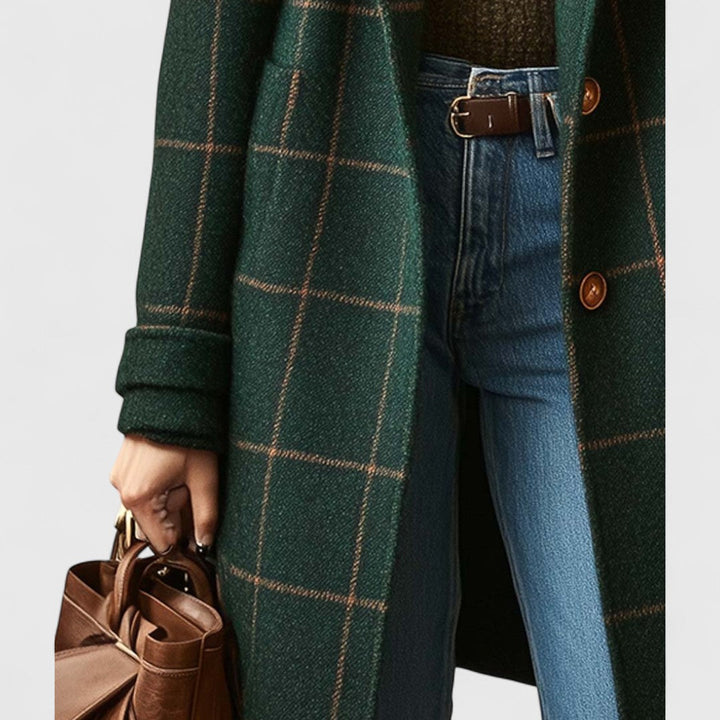Cappotto Donna in Tweed Motivo Scozzese Colletto con Revers