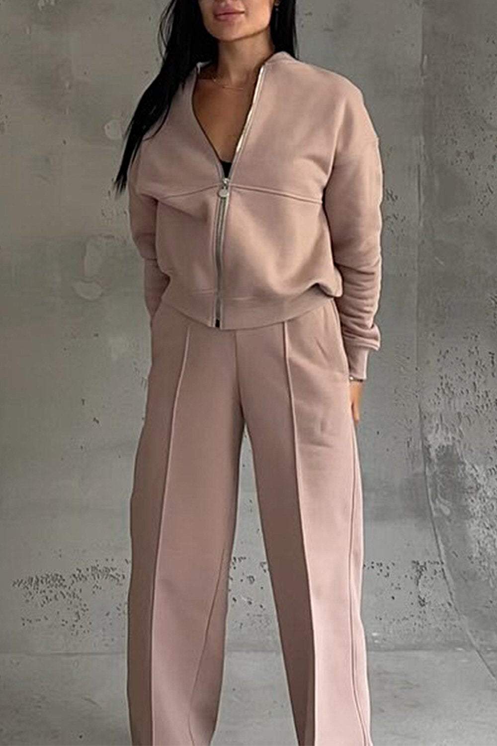 Completo Donna Felpa Oversize con Zip e Pantaloni Jogging Casual