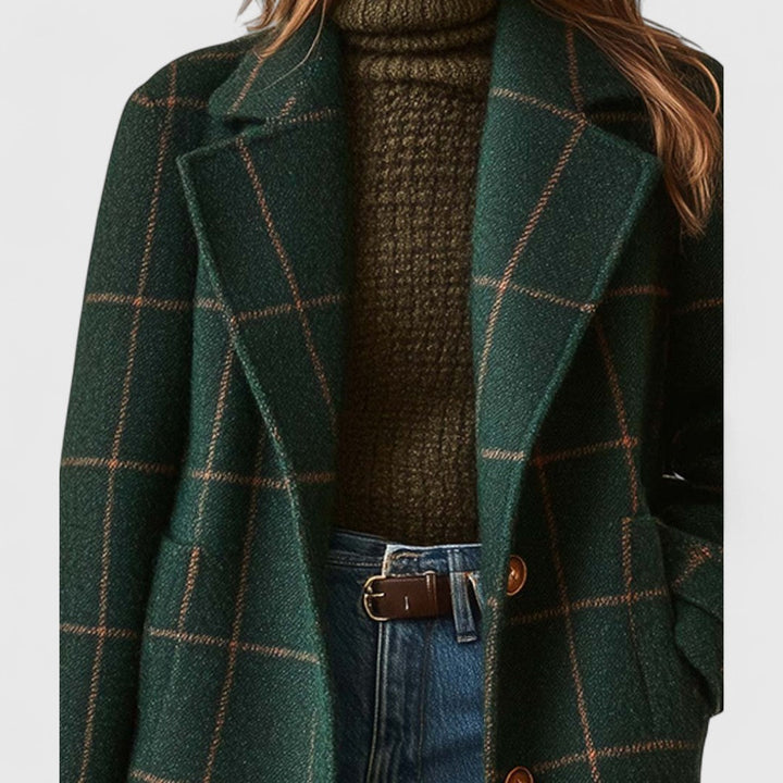Cappotto Donna in Tweed Motivo Scozzese Colletto con Revers