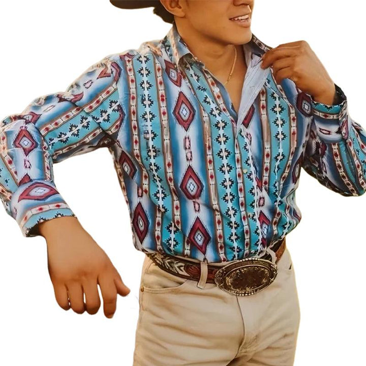 Camicia Uomo Denim Maniche Lunghe Stile Western Casual