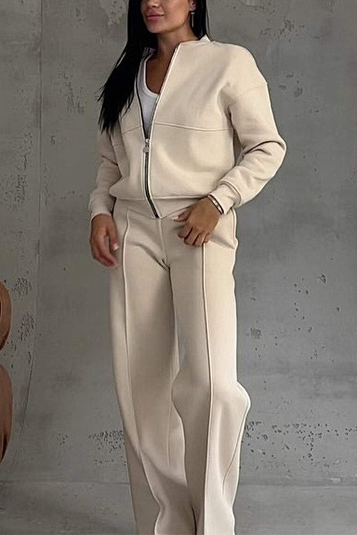 Completo Donna Felpa Oversize con Zip e Pantaloni Jogging Casual