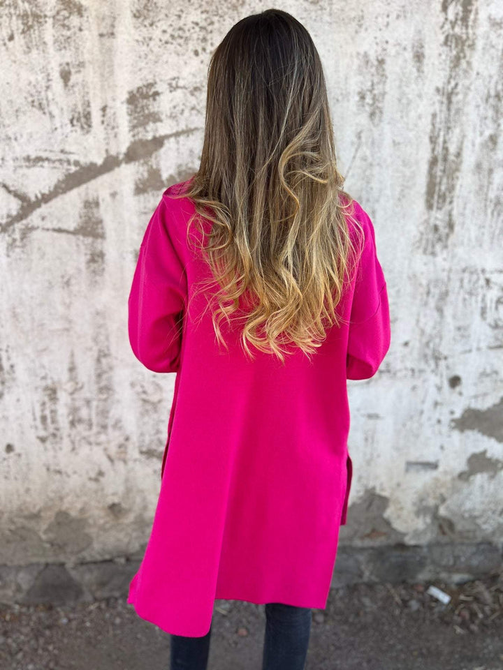 Cardigan Donna Lungo in Maglia con Cappuccio e Zip