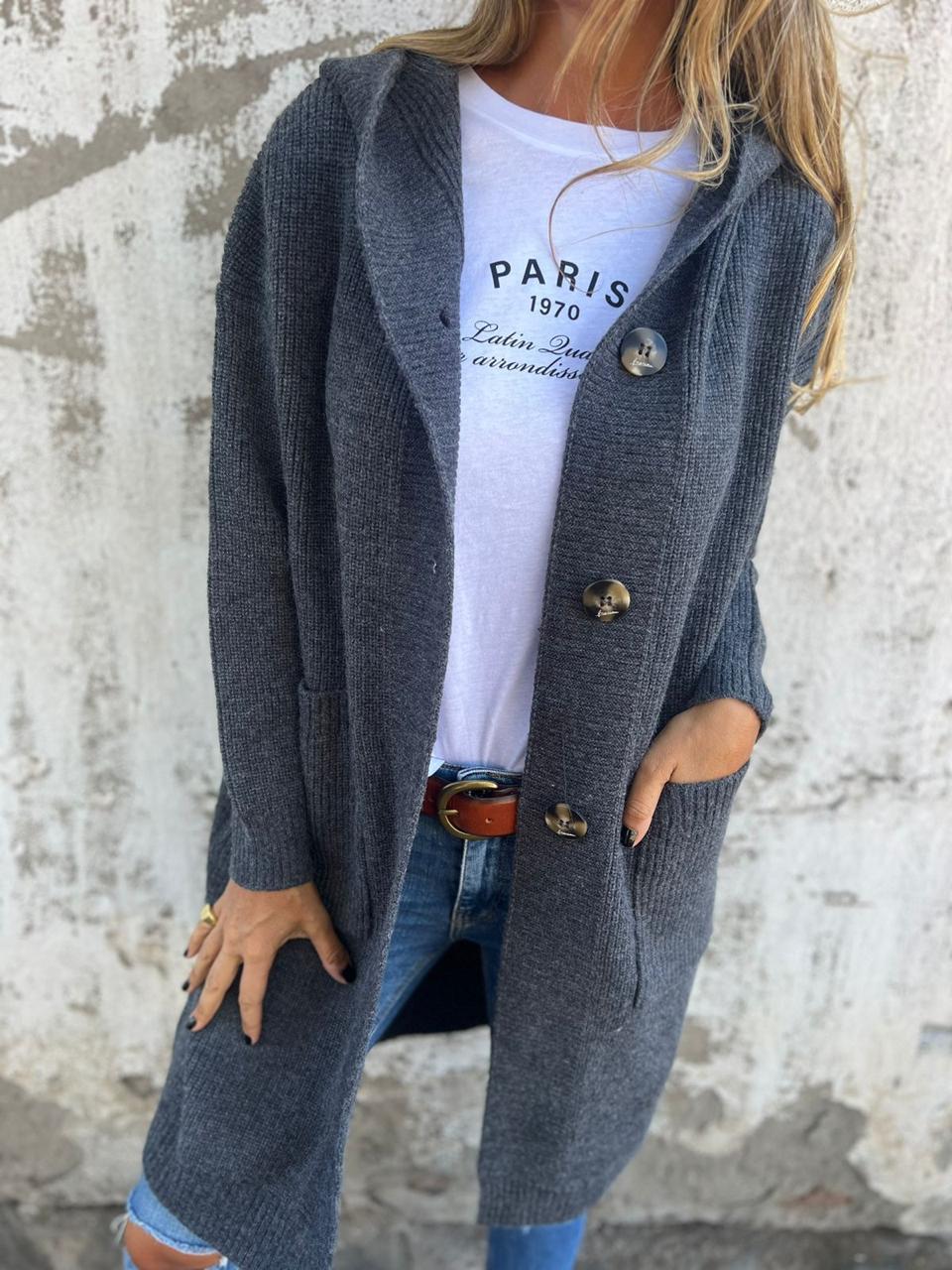 Cardigan Lungo Donna Lavorato a Maglia Elegante