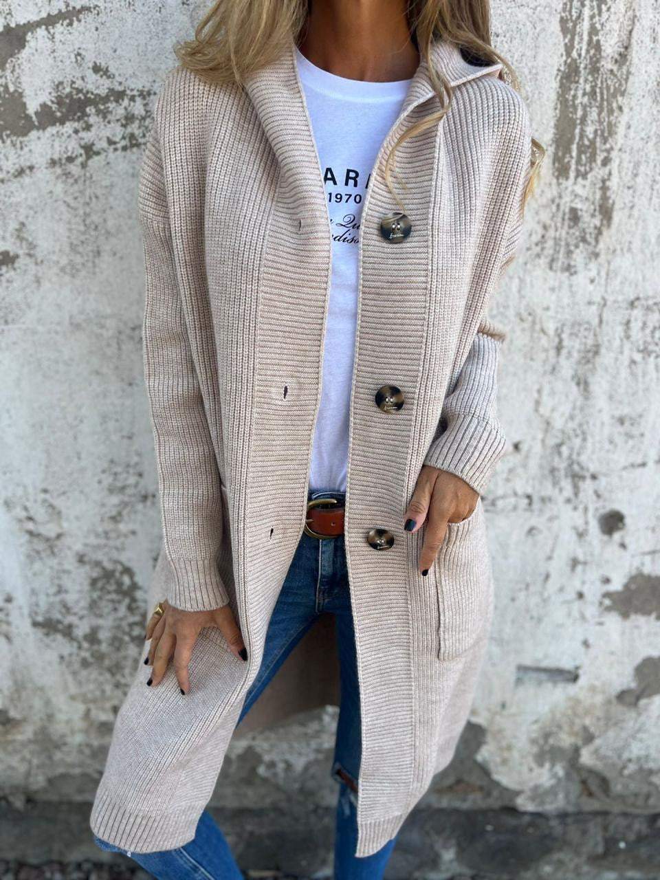 Cardigan Lungo Donna Lavorato a Maglia Elegante