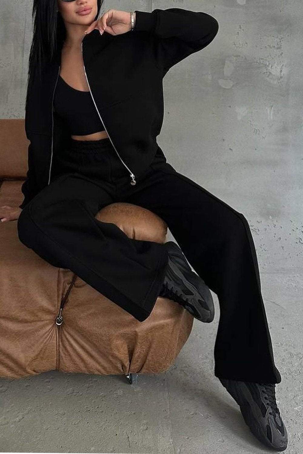 Completo Donna Felpa Oversize con Zip e Pantaloni Jogging Casual