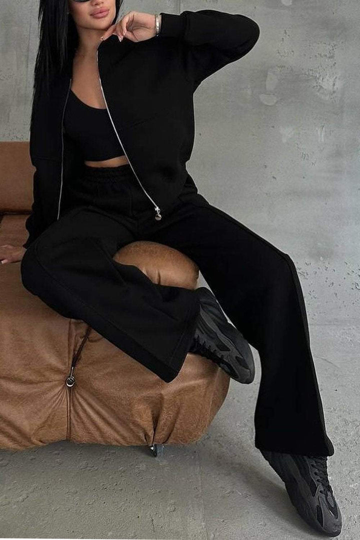 Completo Donna Felpa Oversize con Zip e Pantaloni Jogging Casual
