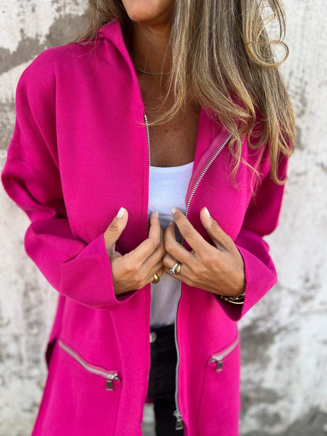 Cardigan Donna Lungo in Maglia con Cappuccio e Zip