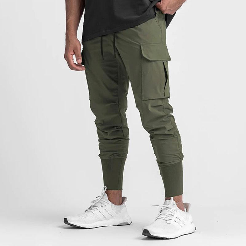 Pantaloni Jogger Uomo Tessuto Tecnico Tasche Laterali