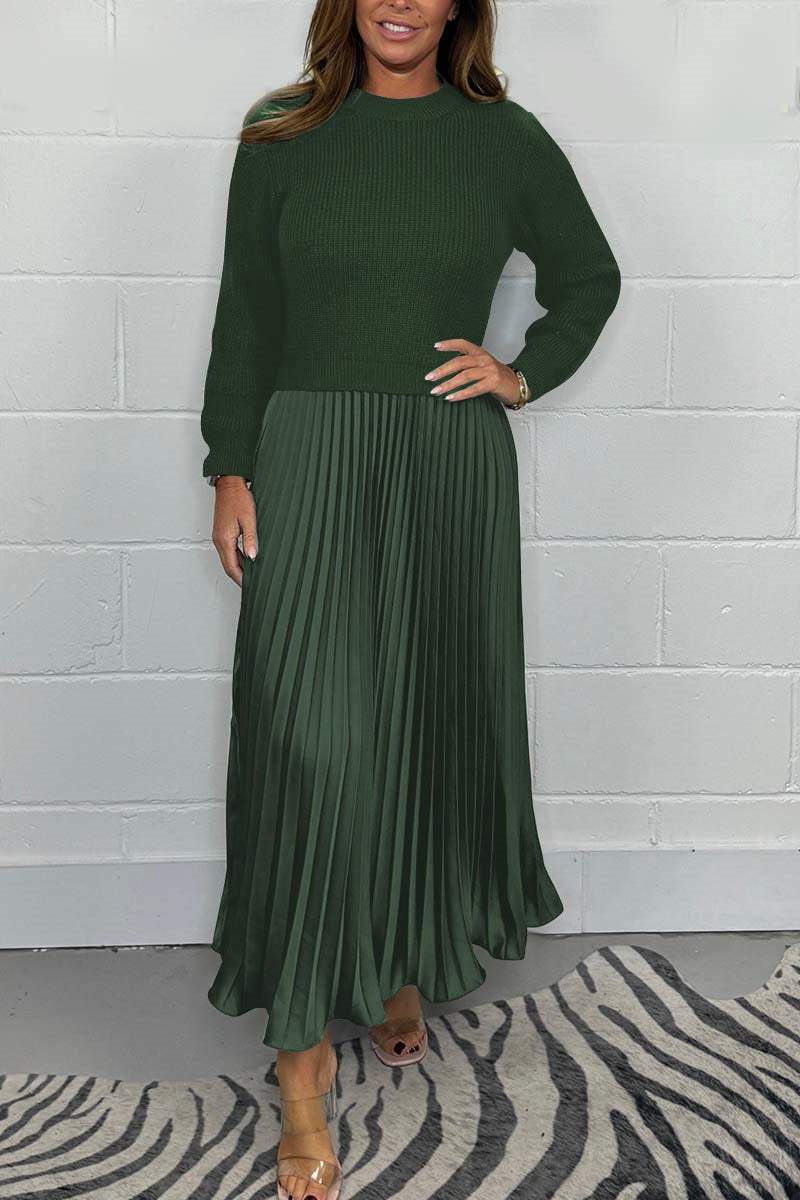 Completo Donna Maglione in Maglia e Gonna Plissé in Raso Elegante