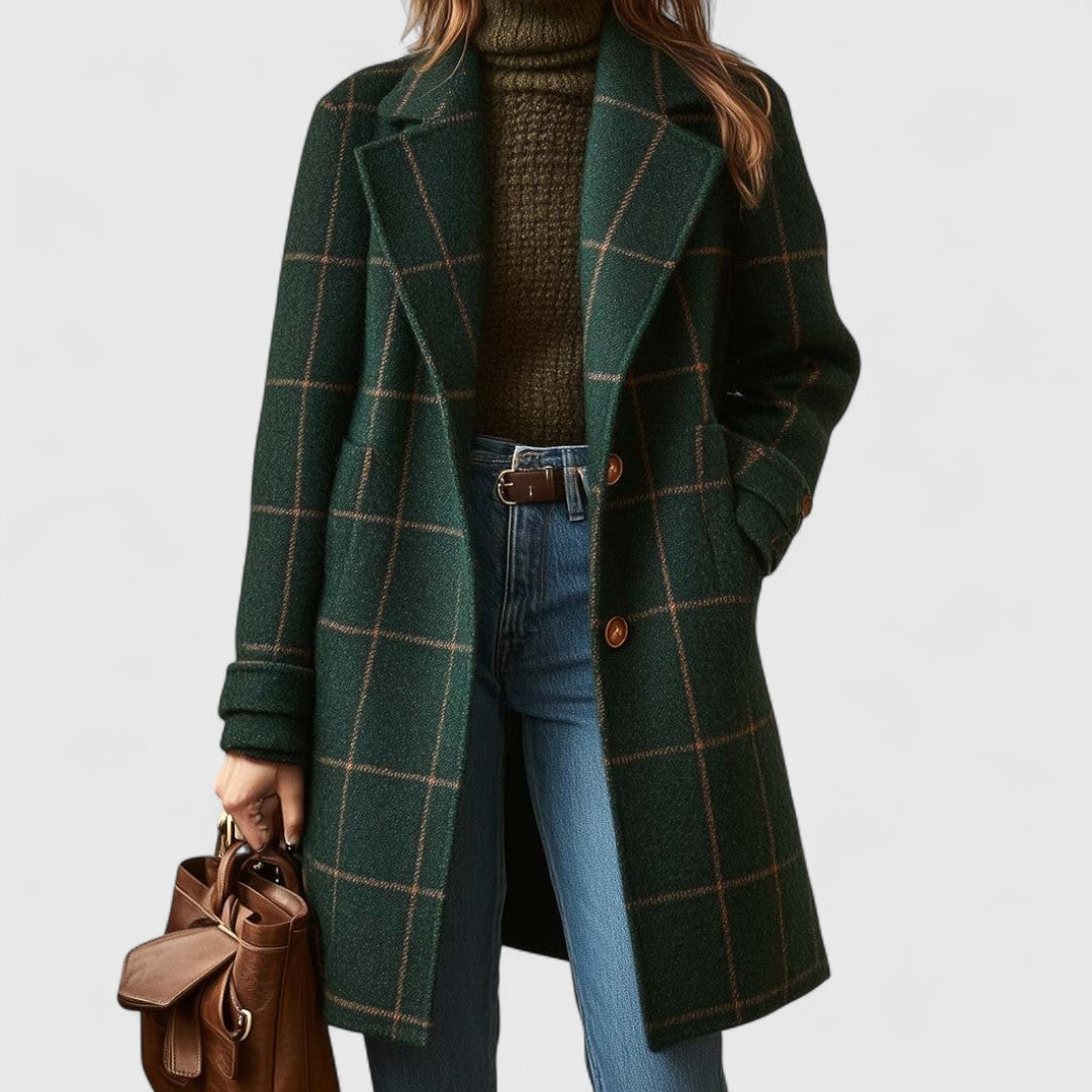 Cappotto Donna in Tweed Motivo Scozzese Colletto con Revers - Vesarelli