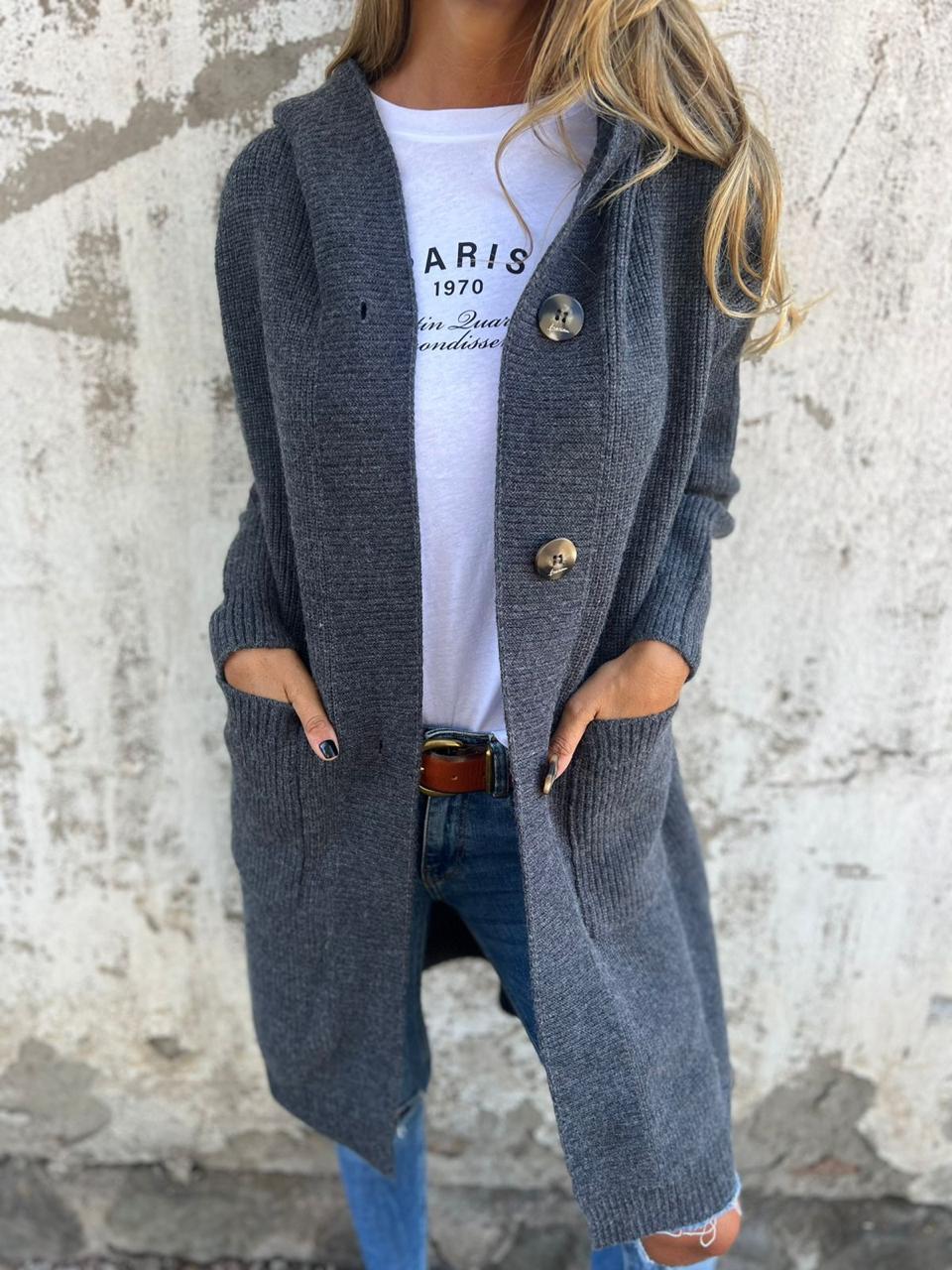 Cardigan Lungo Donna Lavorato a Maglia Elegante