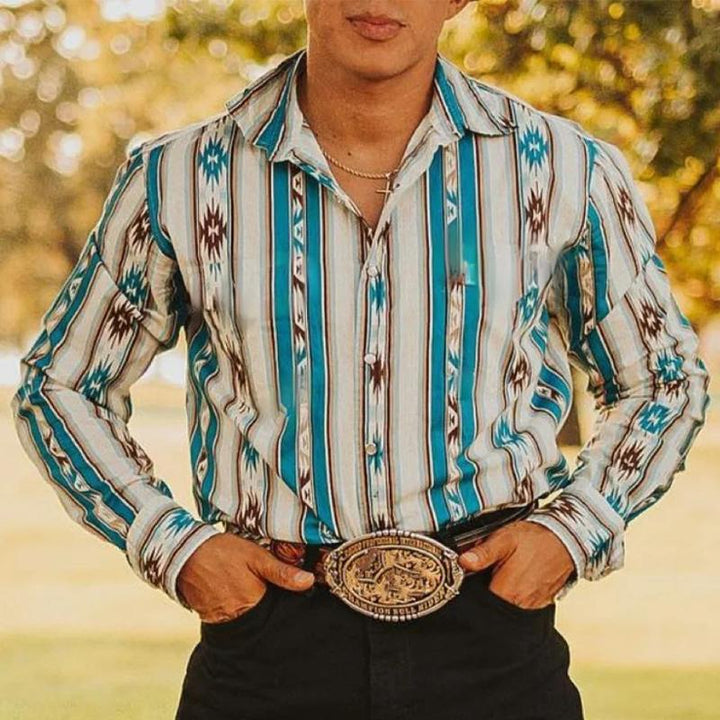 Camicia Uomo Denim Maniche Lunghe Stile Western Casual