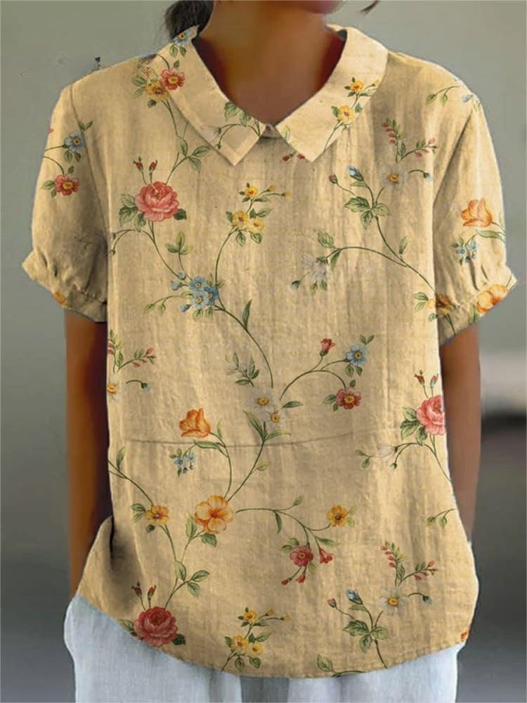 Camicia Donna Estiva Tessuto Leggero Stampa Floreale Vintage - Vesarelli