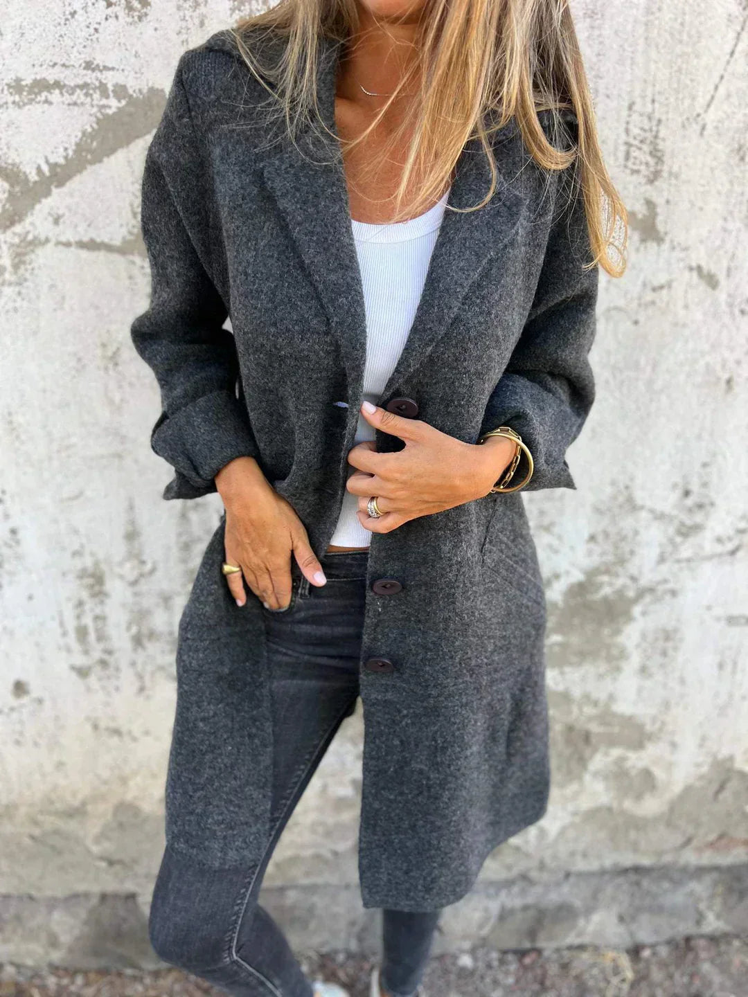 Giacca Donna Oversize in Tweed Collo con Revers e Bottoni