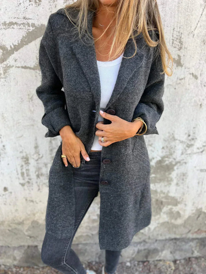 Giacca Donna Oversize in Tweed Collo con Revers e Bottoni