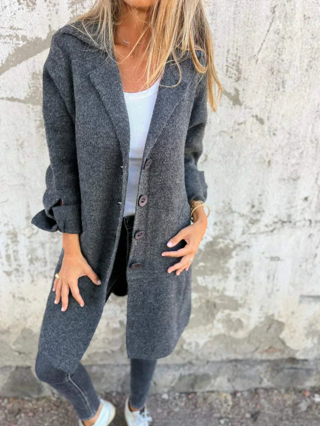 Giacca Donna Oversize in Tweed Collo con Revers e Bottoni