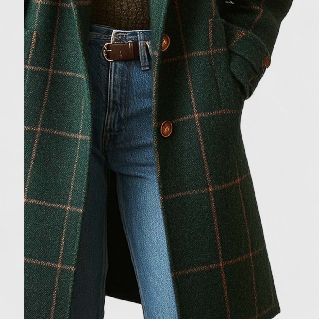 Cappotto Donna in Tweed Motivo Scozzese Colletto con Revers