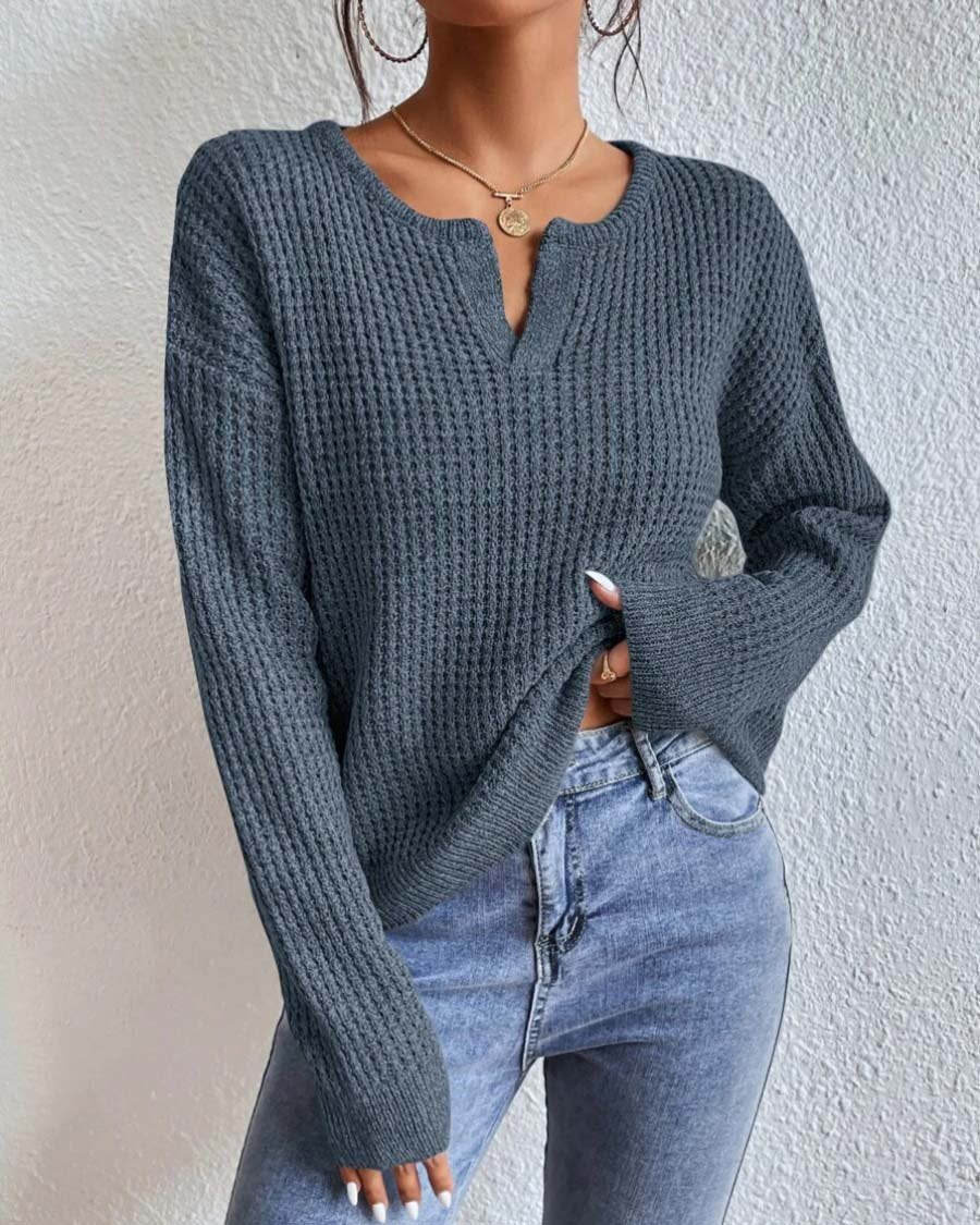 Maglione Donna Tessuto a Nido dApe Scollo a V Maniche Lunghe