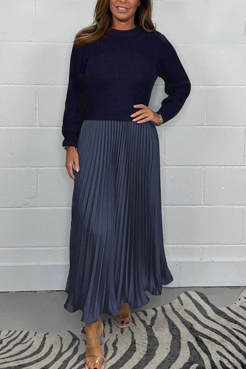 Completo Donna Maglione in Maglia e Gonna Plissé in Raso Elegante