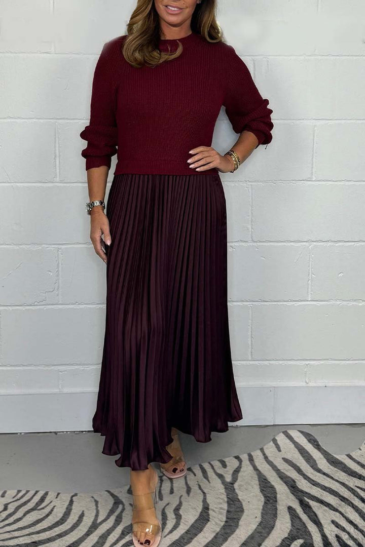 Completo Donna Maglione in Maglia e Gonna Plissé in Raso Elegante