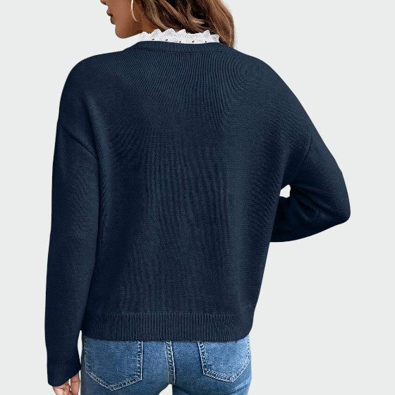 Maglione Donna Scollo a V Bordo in Pizzo Classico