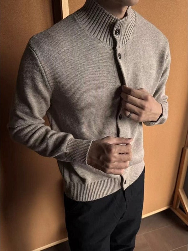 Maglione Uomo Maglia Estiva Collo a Scialle Slim Abbottonatura