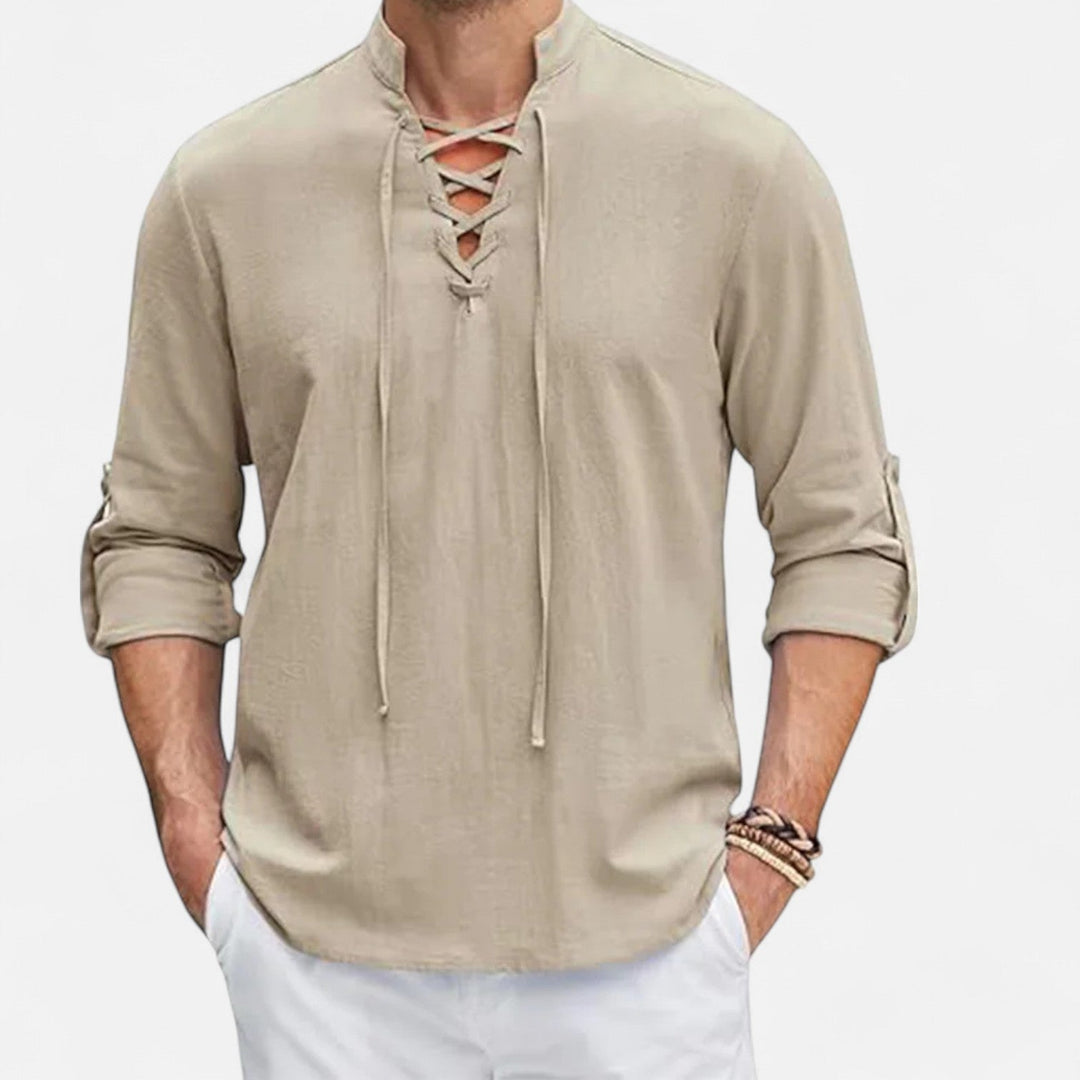 Camicia Uomo in Lino e Cotone Stile Medievale Manica Lunga - Vesarelli