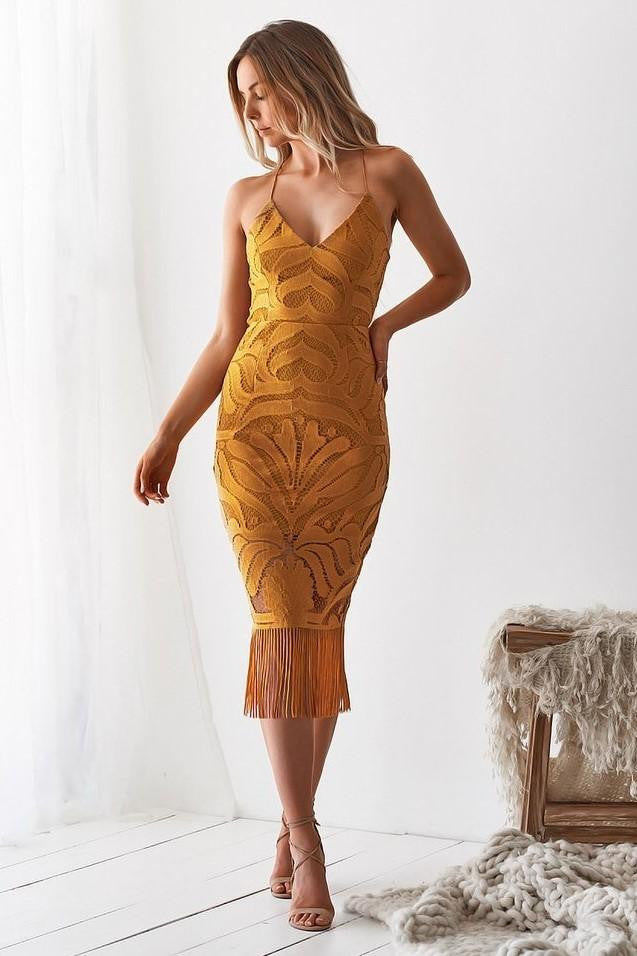 Abito Cerimonia Donna in Pizzo con Frange Stile Romantico