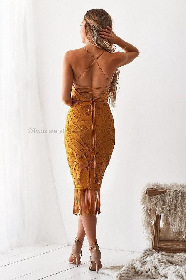Abito Cerimonia Donna in Pizzo con Frange Stile Romantico